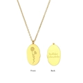 18K gold plated oval necklace featuring October Calendula birth flower engraving - October Calendula