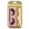 3D thick curly false eyelashes set with pink brush, tweezers and glitter card storage - Gold Bag #102