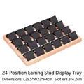 24-slot wooden earring display tray with black matte V-slots and dimensions info - 24 Slots / Black PU Leather