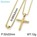 Collana con croce in acciaio inossidabile spazzolato dorato con catena box - Oro (KN201416-KFC)
