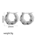 Silver twisted hoop earrings detail with 23mm size measurements and weight specifications - Twisted Braid Hoop Style (TE6479-S)