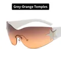 Y2K rimless star sunglasses with orange gradient lenses and stylish white temples - Grey Orange Lens - White Temples