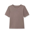 Women's crew neck short sleeve ribbed knit T-shirt in soft dusty pink color - S / Light Khaki