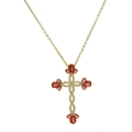 18k gold-plated brass cross necklace with red pear-cut gems and white zircon inlay - Gold Pear Red Cross (20240108白红)