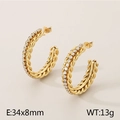 Goldene gedrehte C-Ohrringe mit Zirkonia-Steinen, Abmessungen 34x8mm, 13g Gewicht - Stil B Gedrehtes Seil Strass (KE115307-KFC) / Gold