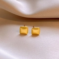 Elegant gold square stud earrings with matte metal texture on beige silk fabric - 54# Matte Square Stud (54# S925 Post-Gold-Square)