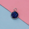 Close-up of 12mm silver stainless steel pendant with sparkling dark blue resin druzy stone - Dark Blue Sparkle Druzy Style (19s)