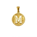 Pendentif rond en acier inoxydable doré 18K avec lettre M et texture martelée - Lettre M (S-P173-M)