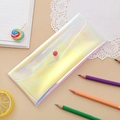 Detail showing the snap-button closure of a holographic laser transparent pencil pouch - Laser Holographic