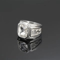 Men's titanium steel double dragon ring with square green emerald cut stone - US 7 / Silver Diamond Color