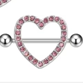 Heart shaped nipple ring with pink crystals and silver surgical steel barbell piercing - Pave Pink Rhinestone Heart