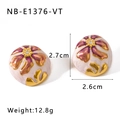 Vintage asymmetric pink and purple floral earrings with gold trim and white rhinestones - Pink Purple (NB-E1376-VT)