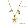 14K gold stainless steel necklace featuring starfish, ice cream and blue gemstone pendants - N5-Starfish Ice Cream Gem