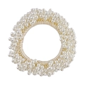 Detail of floral hair tie with elegant white faux pearls and beige fabric base - 1# Pearl Hair Tie