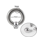 Silver 5mm thick stainless steel BCR captive bead ring with 16mm inner diameter - 5x16x8mm / Steel