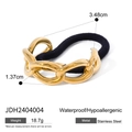 Golden stainless steel chain hair tie with black elastic band on white background - Gold Minimalist Link Style (JDH2404004)