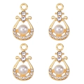 Detailed view of pear-shaped gold pendants with pearls and zircon for DIY jewelry making - Pear Shape Rhinestone Pearl (px1086-12)