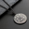 Macro detail of black stainless steel tiger pendant with classic Greek fret pattern - Black Tiger