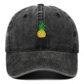 Berretto da baseball lavato vintage antracite con ricamo dettagliato di ananas - Nero