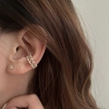Detail of multi-layer pearl ear cuff and crystal stud earring on ear lobe - Multi-layer Artificial Pearl Style (833#) / Single Piece (With Rubber Pad)