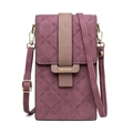 Detalle del bolso mini morado para móvil con grabado de flores y hebilla dorada - Burdeos