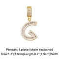 Macro shot of cubic zirconia paved letter G pendant showing dimensions 3.9cm by 1.9cm - Letter G Pendant