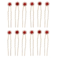 Lot de 12 épingles à cheveux dorées avec fleurs en strass rouges pour mariée - Lot de 12 / Or + Rouge (HS-J3841GHRED)
