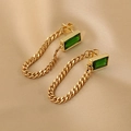 Boucles d'oreilles pendantes vintage avec cristal émeraude et chaîne dorée - Boucles D'oreilles En Or Et Diamants Verts G104