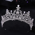 Elegant silver bridal tiara with AAA cubic zirconia and pear-shaped crystals on black base - White K White Zircon