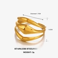 Anello a tre strati in acciaio inossidabile dorato con design a onde da 1,7 cm - Oro