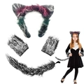 Gray and white plush wolf ear headband and tail set for kids Halloween costume - Multicolor Wolf 4-Piece Set