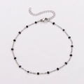 Bohemian 304 stainless steel anklet in silver finish with black enamel beads décor - 22+5cm / Steel-Black