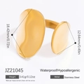 18k gold plated stainless steel open ring with irregular oval discs and product specs - Double Oval Irregular Sheet Style (JZ21045)