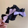 Elegant black satin hair claw with purple double bows for sophisticated updo styles - Purple Triple Bow Claw Clip