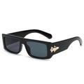 Chic black rectangular sunglasses for women with golden metal accents on the temple - C1 Black Frame Grey Lens
