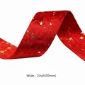 Red velvet ribbon with gold star sequins, 2 inch width for DIY hair accessories - 5cm / Red