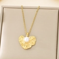 Irregular golden heart pendant necklace with white pearl in a beige jewelry box - Gold (KP116043-MZOZ)