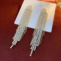 Macro detail of luxury gold tassel earrings with high-density shimmering rhinestones - 17# Gold Geometric Triangle Style (HE13412)