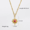 Detail view of a 14k gold sunburst necklace with a pink stone and 40+5cm chain length - Rhodochrosite