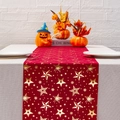 Camino de mesa de terciopelo rojo con copos de nieve dorados para decoración navideña - Rojo Diamante