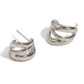 Elegante silberne minimalistische hohle wellenförmige geometrische Ohrstecker - Stahlfarbe