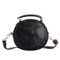 Sac bandoulière rond chic en cuir PU noir avec nœud décoratif et détails dorés - Noir