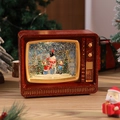 Détail de la boîte à musique TV de Noël vintage avec neige tourbillonnante et bonhomme de neige - Bonhomme de neige / Rouge