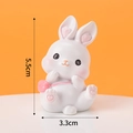 Cute white bunny figurine for cake topper, resin bunny holding pink heart ball, 5.5cm tall - Mini Resin Cute Rabbit Ornament / 5.5cm x 3.3cm