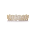 Macro shot of gold hip hop grillz with eight rows of sparkling white zircons - Gold (Upper Teeth)