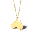 Golden Australia map necklace with tiny heart cutout on a minimalist cable chain - Australia - Gold