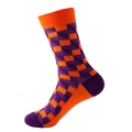 Women's mid-calf socks with 3D orange and purple diamond geometric pattern - No. 184 Purple Orange Geometric
