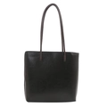 Bolso tote grande de cuero negro y marrón en contraste para mujer de moda retro - Negro