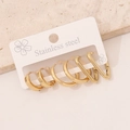 Set of three golden stainless steel hoop earrings with star and heart geometric charms - 4# Triangle