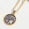 Vintage gold twist chain necklace with two-tone silver relief coin pendant - Athena Portrait Round Pendant